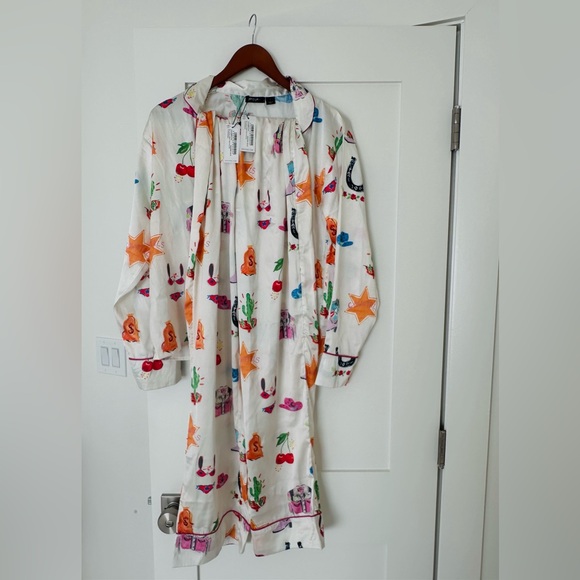 NWT NastyGal Satin Cowboy Western Pajama Pants Set - Picture 8 of 9